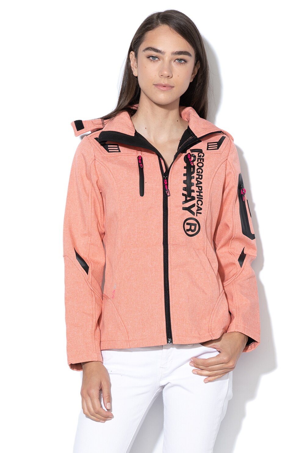 Geographical Norway, Jacheta cu gluga si captuseala de fleece Truffe, Roz somon/Alb, L