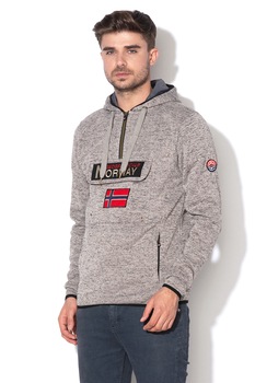 Geographical Norway, Hanorac tricotat cu buzunar frontal aplicat Upclass, Gri inchis melange/Negru Geographical Norway, Hanorac tricotat cu buzunar frontal aplicat Upclass, Gri inchis melange/Negru