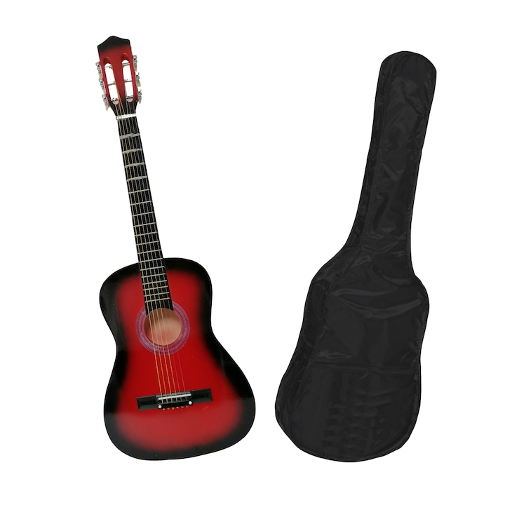 Комплект китара Ideallstore, червен, класически модел, 95 см и найлонов калъф