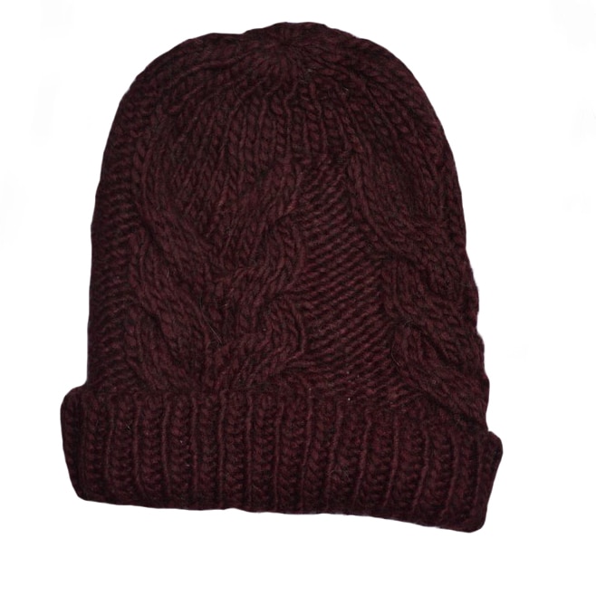 Caciula trendy din material tricotat cu model impletit, D&J Exclussive,marsala