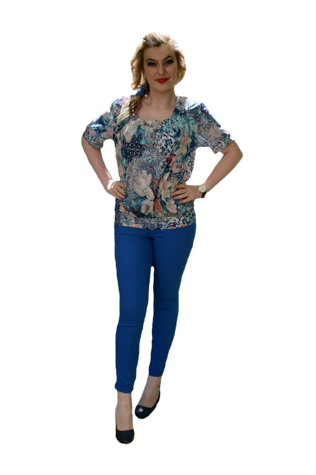 Bluza lejera, imprimeu chic aplicat, maneci trei-sferturi,D&J Exclussive, Multicolor