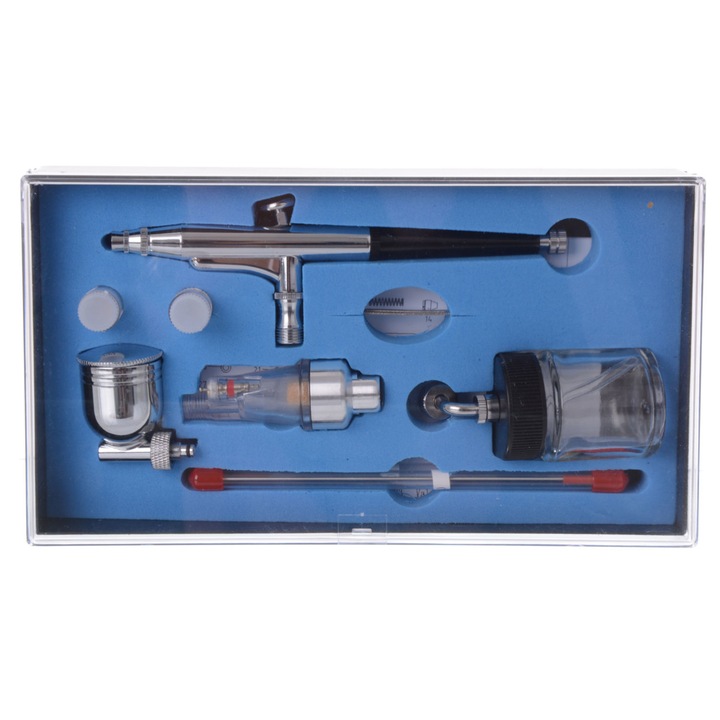 Airbrush Kettős Működésű Mini Szórópisztoly Készlet, 0,2 mm, 0,3 mm és 0,5 mm Dűznik, Szűrővel
