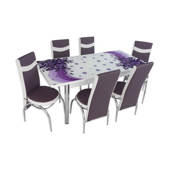 Set masa extensibila model AMARYLLIS MOV 189A/6 , cu 6 scaune mov cu alb , cu acelasi model ca si masa Set masa extensibila model AMARYLLIS MOV 189A/6 , cu 6 scaune mov cu alb , cu acelasi model ca si masa