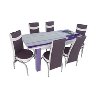 Set masa extensibila model LAVANDA , picioare masa culoare mov din pal imbracat cu metal vopsit in camp electrostatic , cu 6 scaune mov cu alb