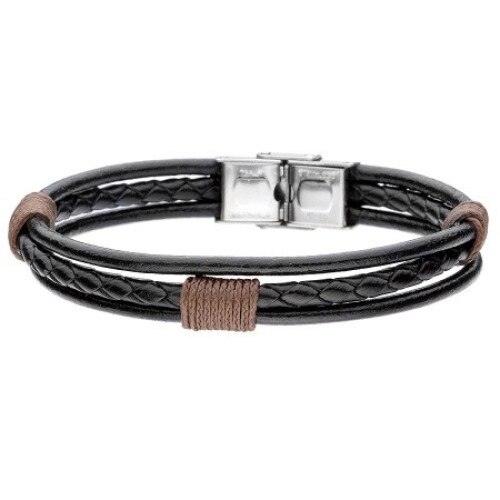 Bratara Manoki BA731B, barbateasca, piele, textil, inox