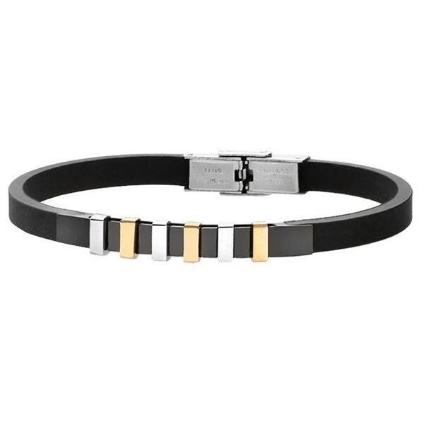 Bratara Manoki BA487, barbateasca, silicon negru, elemente inox