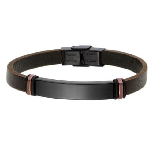 Bratara Manoki BA757A, barbateasca, piele maro, inox negru