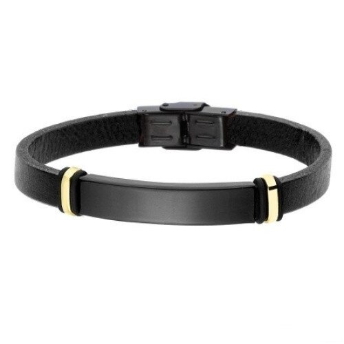 Bratara Manoki BA757B, barbateasca, neagra, piele, inox