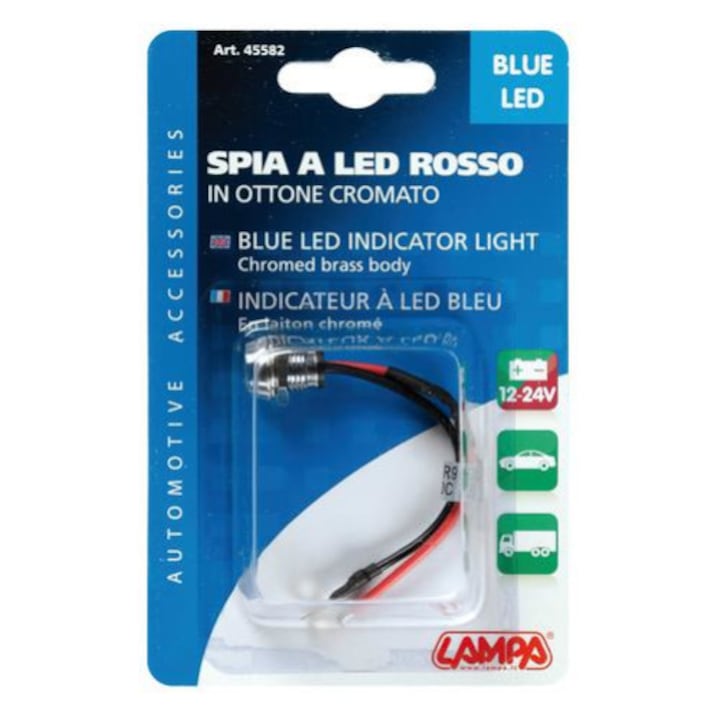 Lampa 12/24V LED jelzőfény (menetes), kék színű