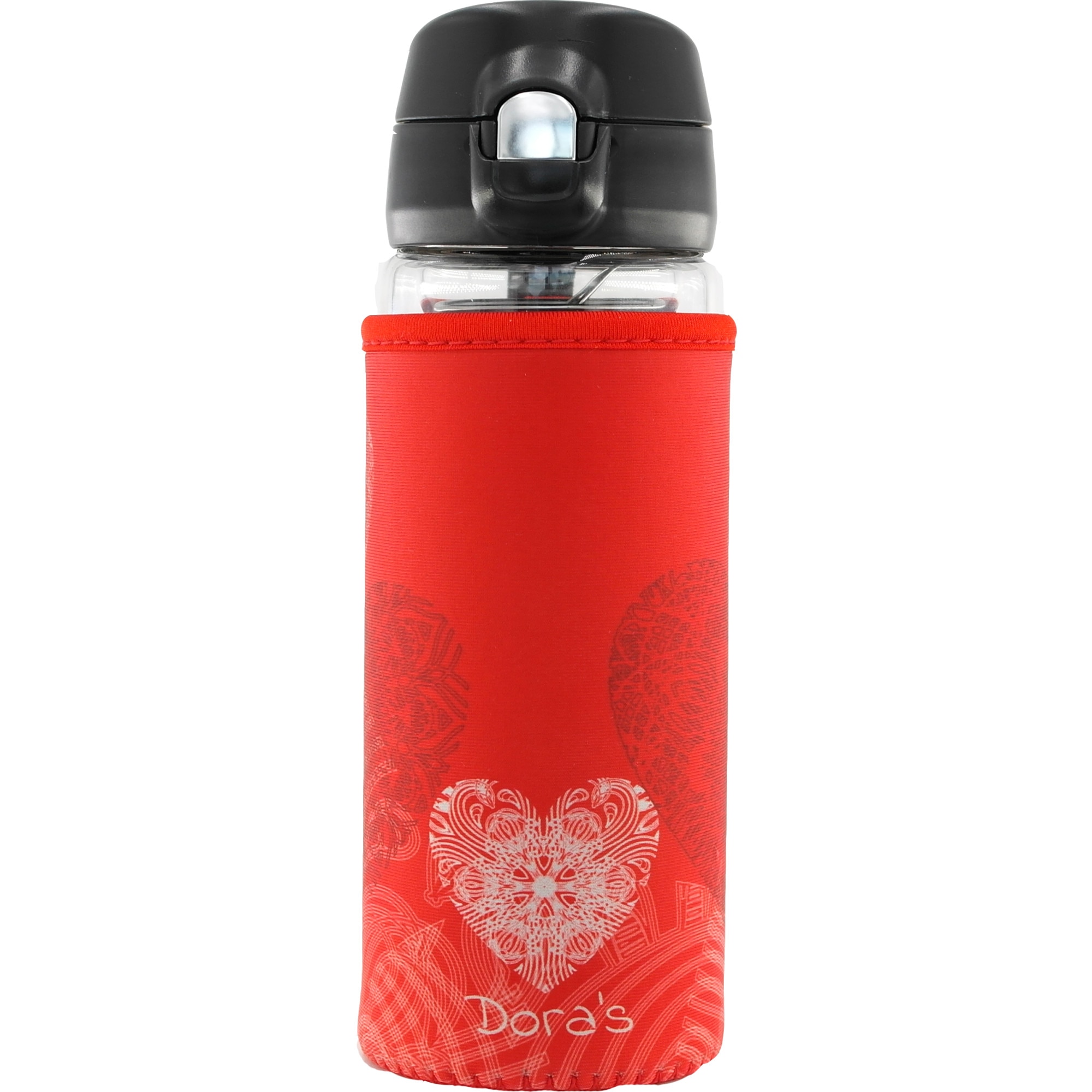 Sticla Dora, buton deschidere, husa neopren Inima, 380 ml