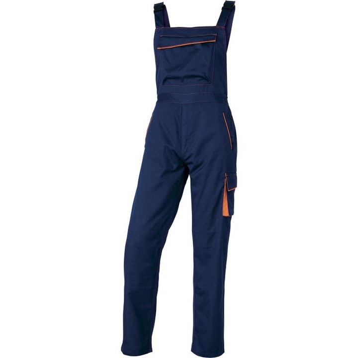 Pantaloni de salopeta, cu pieptar, PANOSTYLE®, L, Delta Plus, bleumarin - portocaliu, M6SALBMGT