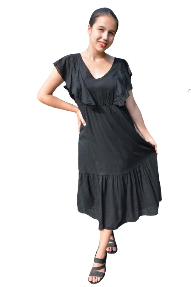Rochie de vara Ava cu volanase la maneca ,D&J Exclussive, Negru