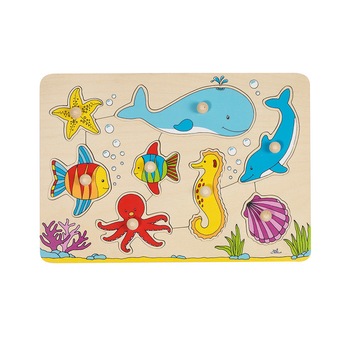Puzzle animale marine din lemn cu 8 piese -Goki, 30 x 10 x 2.4 cm Puzzle animale marine din lemn cu 8 piese -Goki, 30 x 10 x 2.4 cm