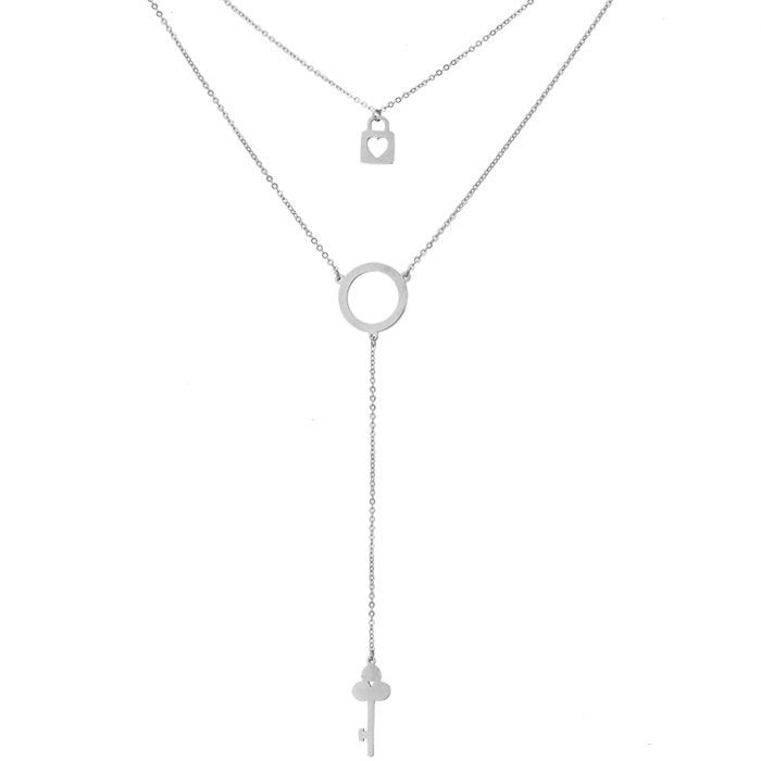 Colier Manoki WA301, dama, inox, argintiu, lungime 45 cm