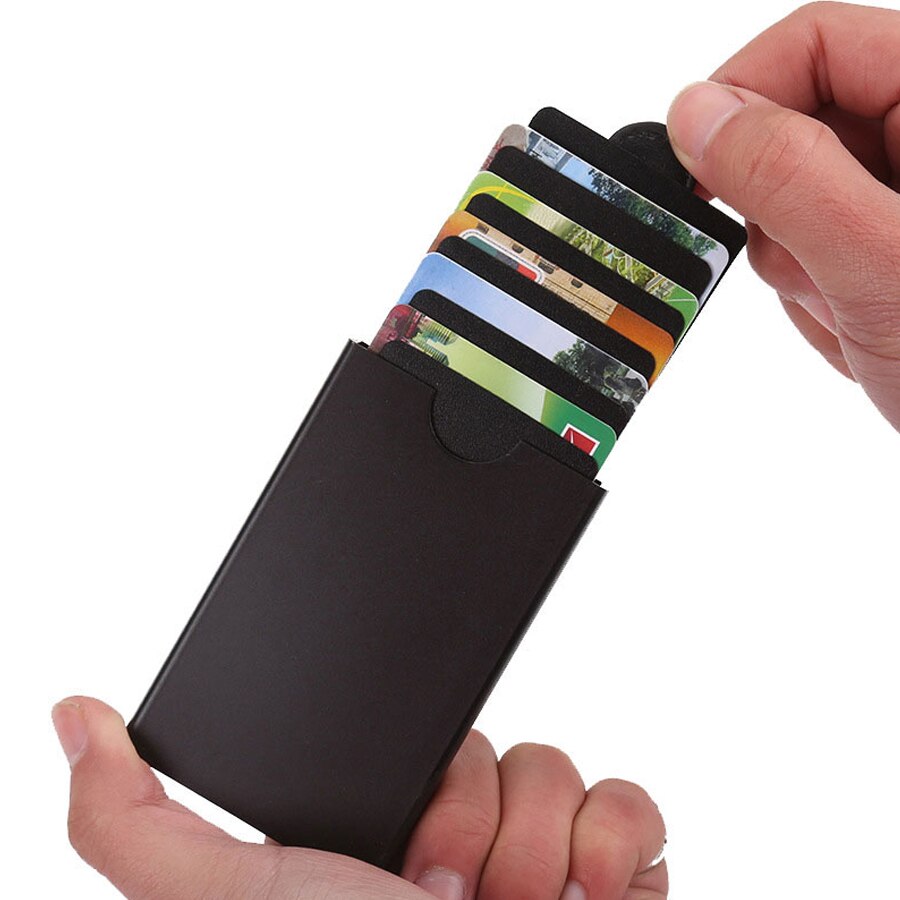 Protat Card Portcard din Aluminiu, 5 compartimente, protectie RFID, negru - eMAG.ro