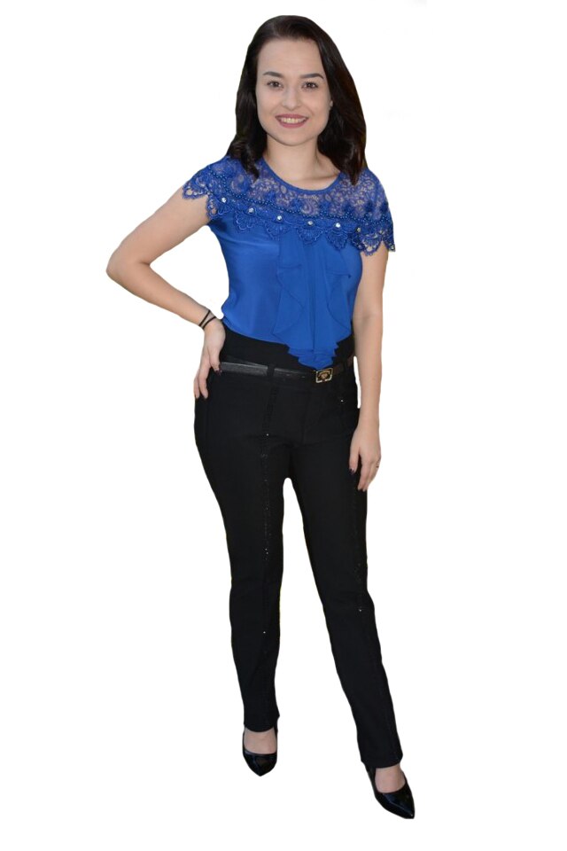 Pantaloni Nova cu aplicatii de strasuri ,talie inalta,D&J Exclussive, Negru