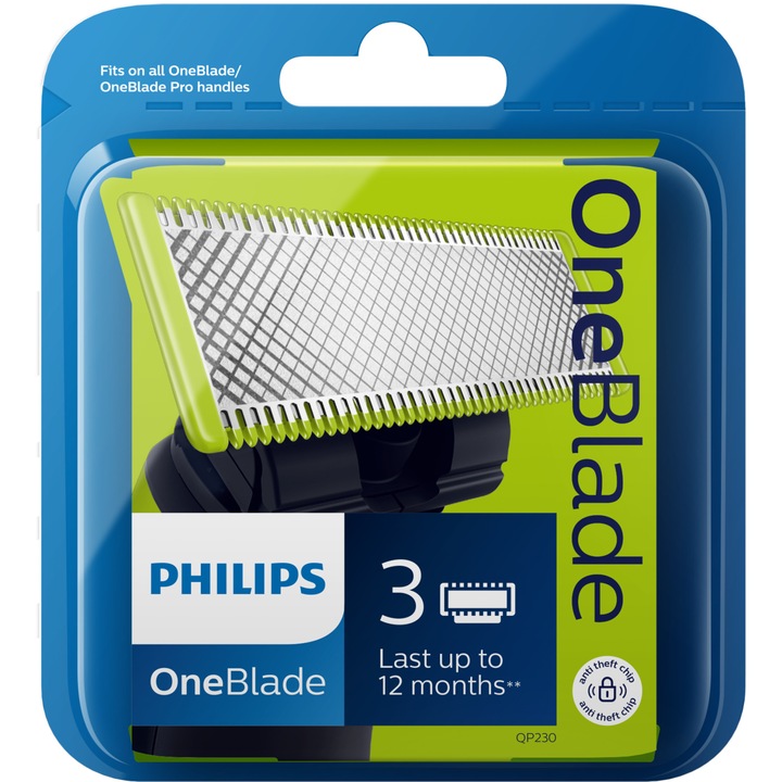 Комплект резерви OneBlade QP230/50, 3 броя, Съвместими с OneBlade и OneBladePro, Зелен
