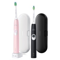 set de 2 periute electrice sonice philips sonicare protectiveclean hx680035 62000 miscariminut 1 mod de curatare 2 intensitati functie brush sync senzor presiune 2 tocuri de transport 2 capete de periere negruroz pastel imagen 51_0_
0