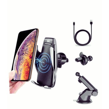 Suport auto telefon, e-smartgadget, incarcare wireless Qi,10W, Smart sensor, S5 Original Argintiu/Negru Suport auto telefon, e-smartgadget, incarcare wireless Qi,10W, Smart sensor, S5 Original Argintiu/Negru