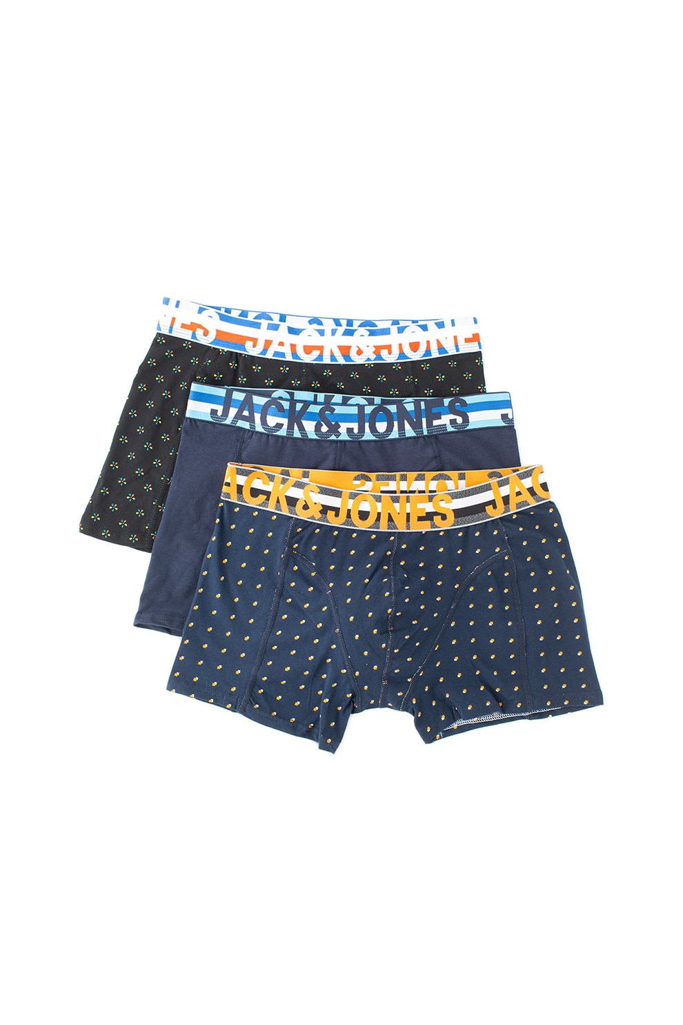 Jack&Jones, Set de boxeri cu imprimeu Jachenrik -3 perechi, Negru/Bleumarin/Orange, S