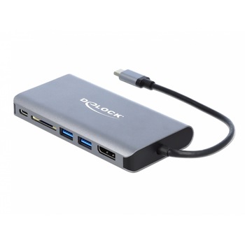 Docking Station USB-C la HDMI 4K, Displayport, 2 x USB 3.0, SD slot, Gigabit LAN, PD 3.0, Delock 87683 Docking Station USB-C la HDMI 4K, Displayport, 2 x USB 3.0, SD slot, Gigabit LAN, PD 3.0, Delock 87683