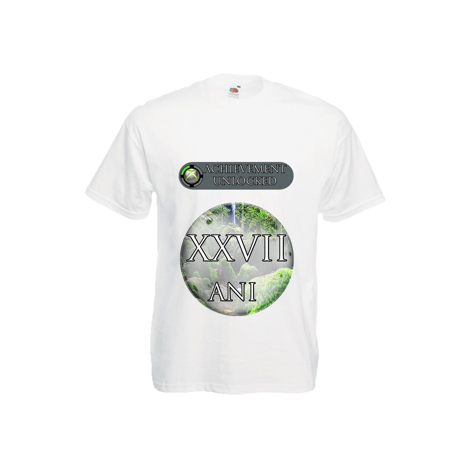 Tricou barbatesc personalizat Fruit of the loom mesaj aniversar Achievement Unlocked 27 ani,alb, S