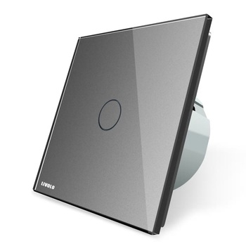 Intrerupator simplu cap scara/cap cruce cu touch Livolo din sticla - protocol ZigBee, Gri Intrerupator simplu cap scara/cap cruce cu touch Livolo din sticla - protocol ZigBee, Gri