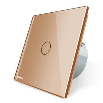 Intrerupator simplu cap scara/cap cruce cu touch Livolo din sticla - protocol ZigBee, Auriu Intrerupator simplu cap scara/cap cruce cu touch Livolo din sticla - protocol ZigBee, Auriu