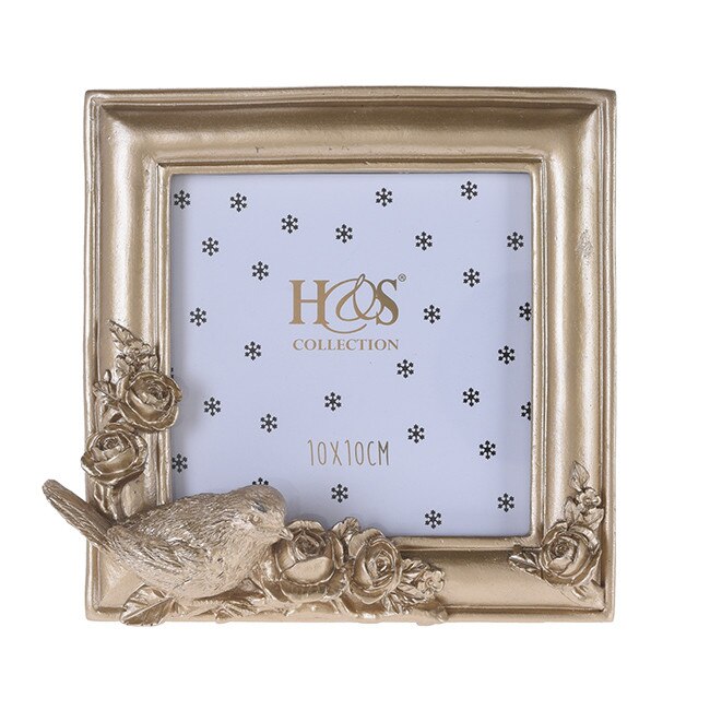 Rama foto ceramica, aurie, model pasare, 14x14 cm