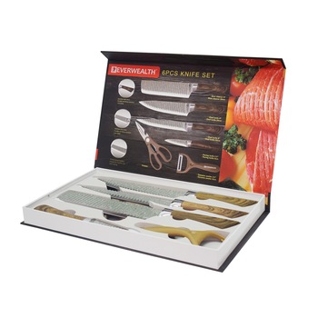 Set 4 cutite bucatarie, maro cu foarfeca si decojitor Set 4 cutite bucatarie, maro cu foarfeca si decojitor