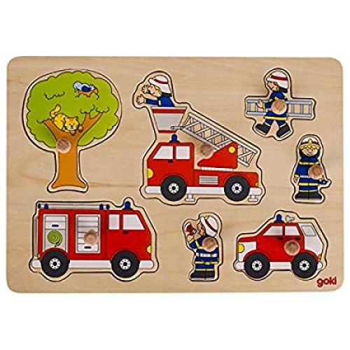 Puzzle masina de pompieri din lemn, Goki