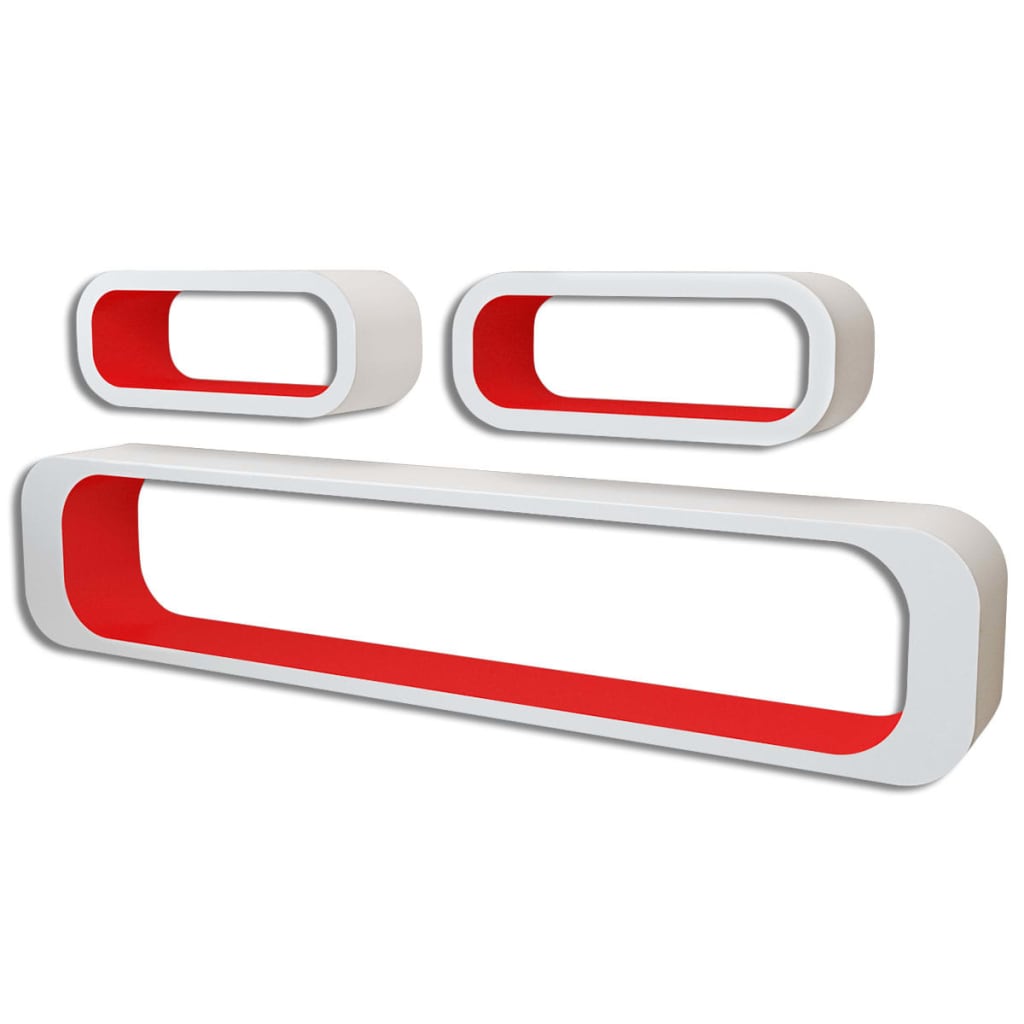 Set de 6 rafturi suspendate, vidaXL, MDF, Alb si rosu, 95 x 16 x 17,5 cm