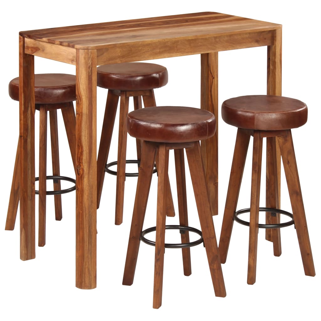 Set mobilier de bar, 5 piese, vidaXL, Maro, Lemn de palisandru, 115 x 56 x 107 cm