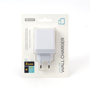 Incarcator de perete pentru trei retele, Platinet Wall Charger 3 x USB 3A, (alb) Incarcator de perete pentru trei retele, Platinet Wall Charger 3 x USB 3A, (alb)