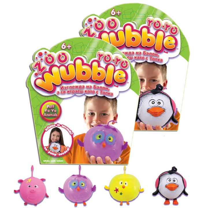 Топка Балон Chippo Zoo Wubble Зуу Уъбъл животни с ЙоЙо ефект, Анти Стрес, 72270-2, Комплект 2 броя, 2 произволни животни