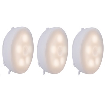 Set 3 lampi cu senzor de miscare LED RHJ, Plastic ABS, Raza de actiune 4 m, 4.5V, Alb cald Set 3 lampi cu senzor de miscare LED RHJ, Plastic ABS, Raza de actiune 4 m, 4.5V, Alb cald