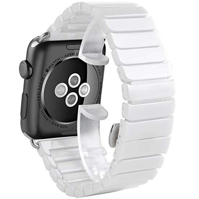 Curea iUni compatibila cu Apple Watch 1/2/3/4/5/6, 44mm, Ceramic Belt, White
