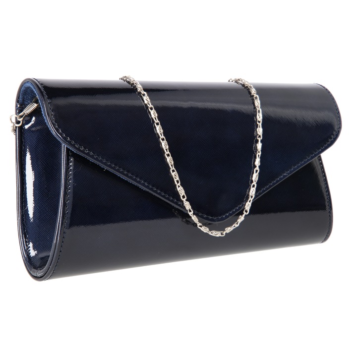 Elegáns saffiano bőr boritéktáska, lakkozott, sötét kék szinű, TheBagShop