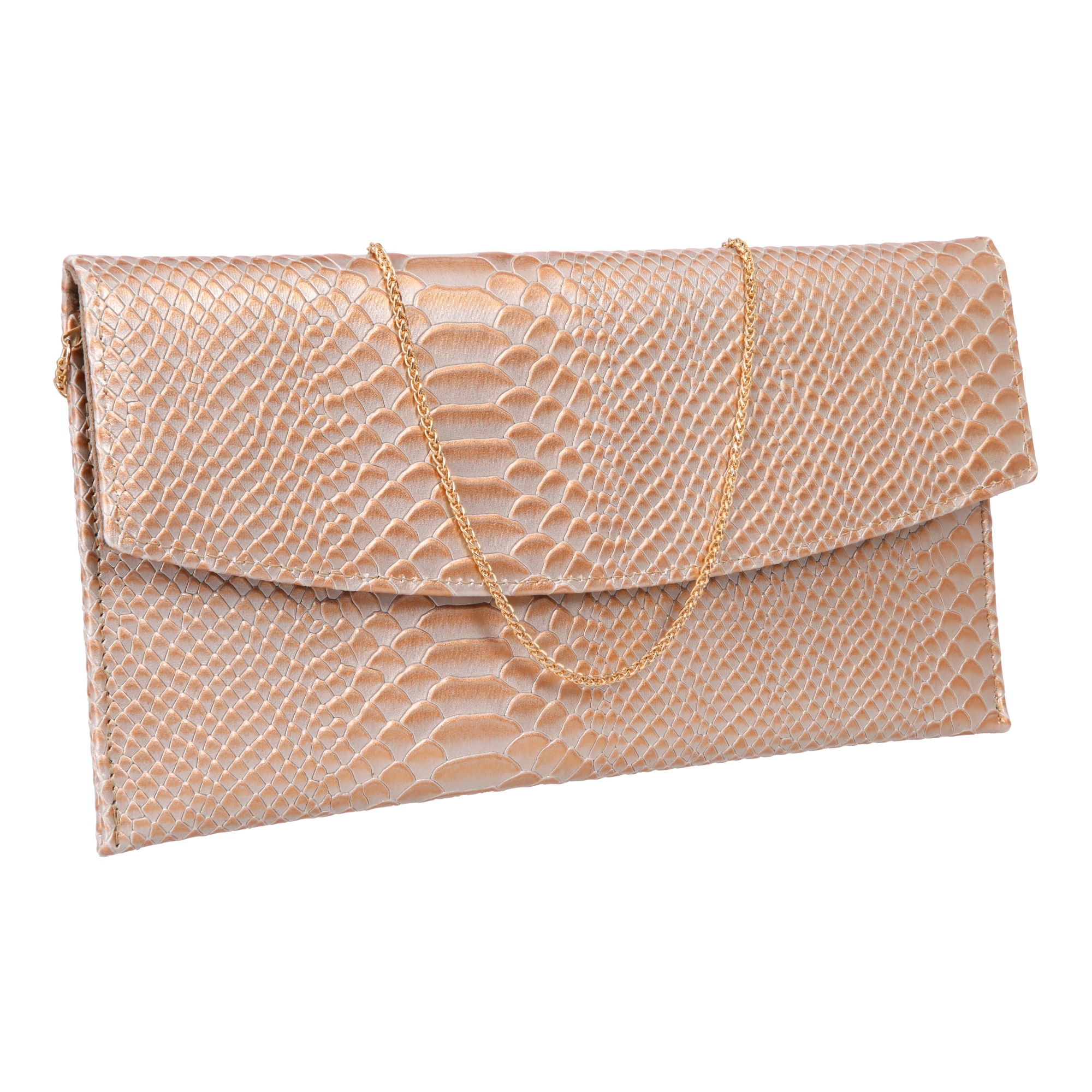 Plic elegant caramel deschis din piele cu aspect piton, magazinuldegenti