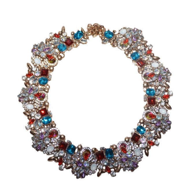 Colier trendy cu design elegant din strasuri si cristale colorate,D&J Exclussive,auriu
