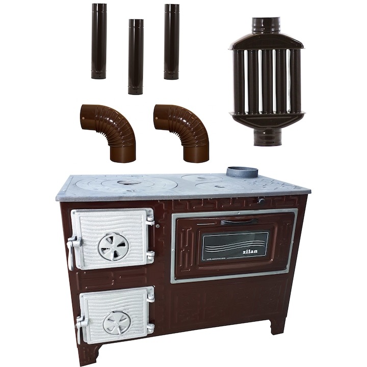 Комплект еко печка на дърва Zilan, 5.5kW + 3 тръби + 2 колена + 1 рекуператор