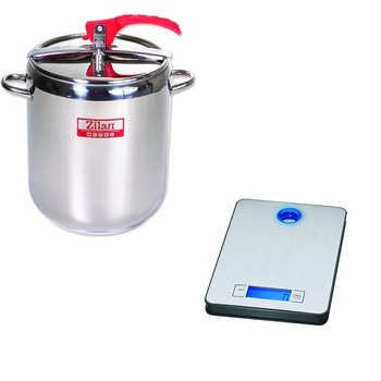 Pachet oala sub presiune inox 9L + cantar bucatarie inox 0351 Pachet oala sub presiune inox 9L + cantar bucatarie inox 0351