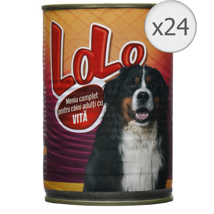 Hrana umeda pentru caini Lolo, Vita, 24 buc x 415g