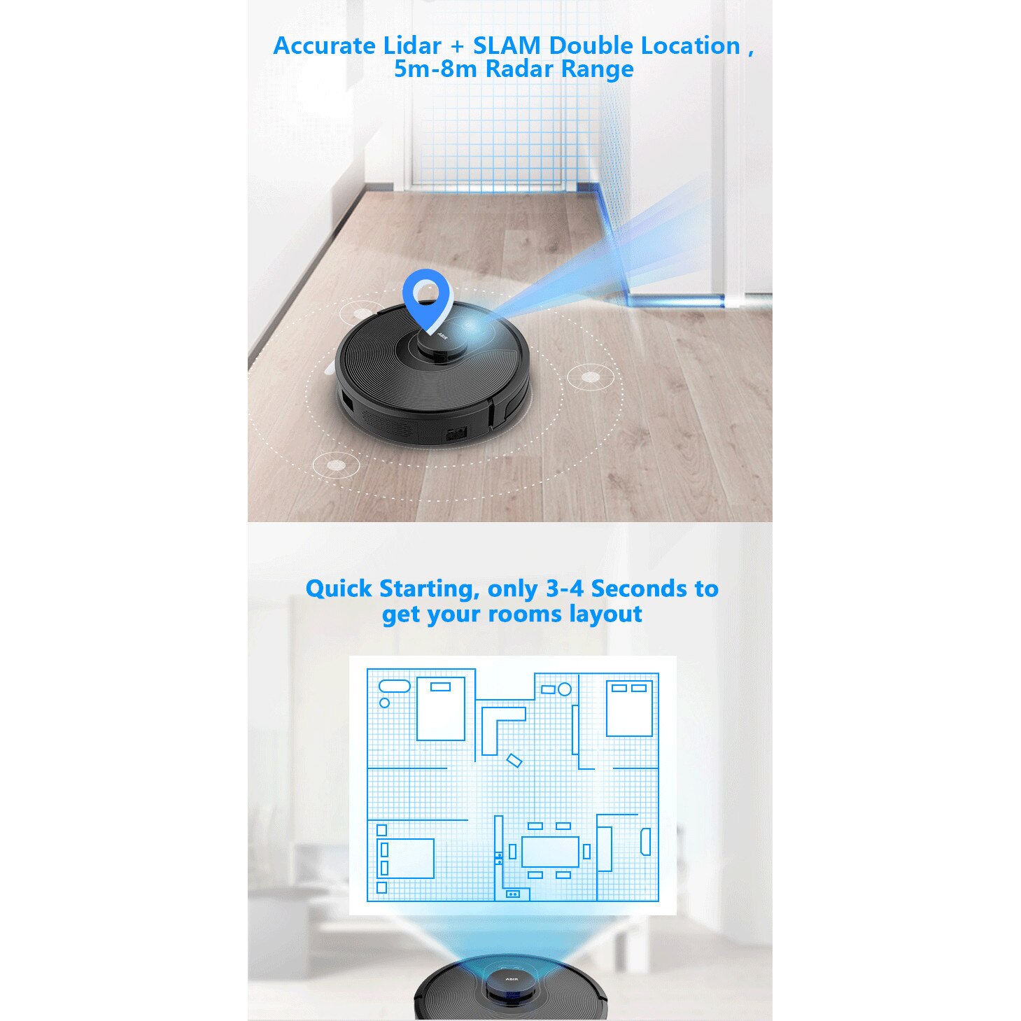 Robot de aspirare ABIR X8, wifi, lampa UV, navigare cu laser (Lidar+SLAM  double location) 