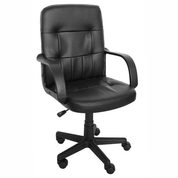 Scaun birou ergonomic BABYLON, Sezutul si spatarul au interiorul din lemn stratificat, acoperit cu burete cu tapiterie din imitatie de piele neagra Scaun birou ergonomic BABYLON, Sezutul si spatarul au interiorul din lemn stratificat, acoperit cu burete cu tapiterie din imitatie de piele neagra