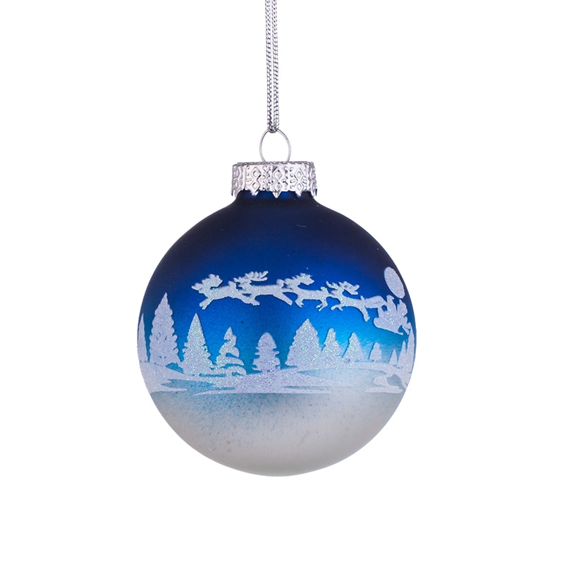 Ornament brad, glob cu model, L093, Sticla, 5cm, Albastru