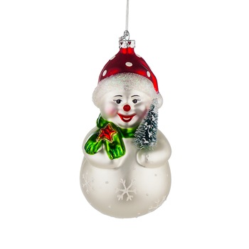 Ornament brad, glob model om de zapada, L130, Sticla, 12cm Ornament brad, glob model om de zapada, L130, Sticla, 12cm