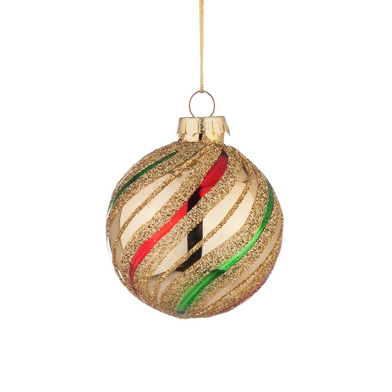 Glob auriu cu decor benzi colorate, YA51, Sticla, 6 cm