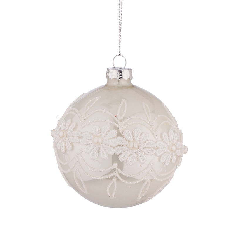 Glob alb cu decor flori, YA48, Sticla, 8 cm