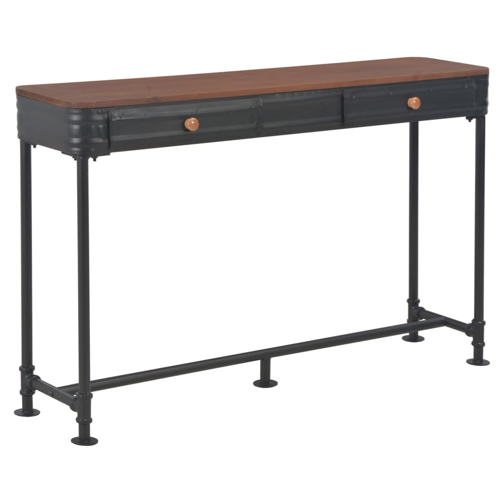 Masa consola cu 2 sertare, vidaXL, Lemn de brad si otel, Multicolor, 120 x 35 x 76 cm